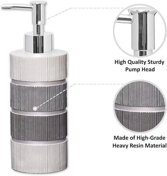 Zahari Home 4pc Modern Line Modern Bathroom Accessories Set Modern Soap Dispenser, Tumbler, Tooth Brush Holder and Dish Soap Holder Luxury Contemporary Grey Decor Unique Design Luxury Bath Set - ModernBath