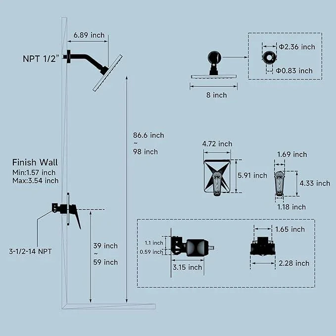 Lavatrum Brush Nickel Premium Shower Head With Valve Set Single Spray Wall Mount 8 Inch Rainfall Square Shower Faucet with Rough-in Valve and Trim Kit for Bathroom - ModernBath