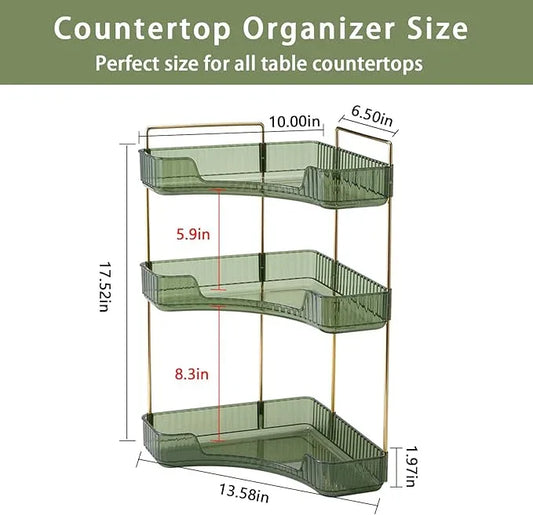 shuang qing 3-Tier Corner Bathroom Counter Organizer – Classic Storage Shelf for Makeup, Perfume & Toiletries, Space-Saving Countertop Tray Fits Bathroom, Dresser, Kitchen (Sage Green) - ModernBath