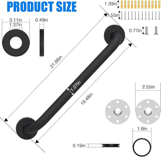 ROTHLEY 18 Inch Grab Bar for Bathtubs and Showers: Stainless Steel Shower Grab Bar Wall Mounted Shower Handle with Concealed Screws for Toilet Assistance (Matte Black)