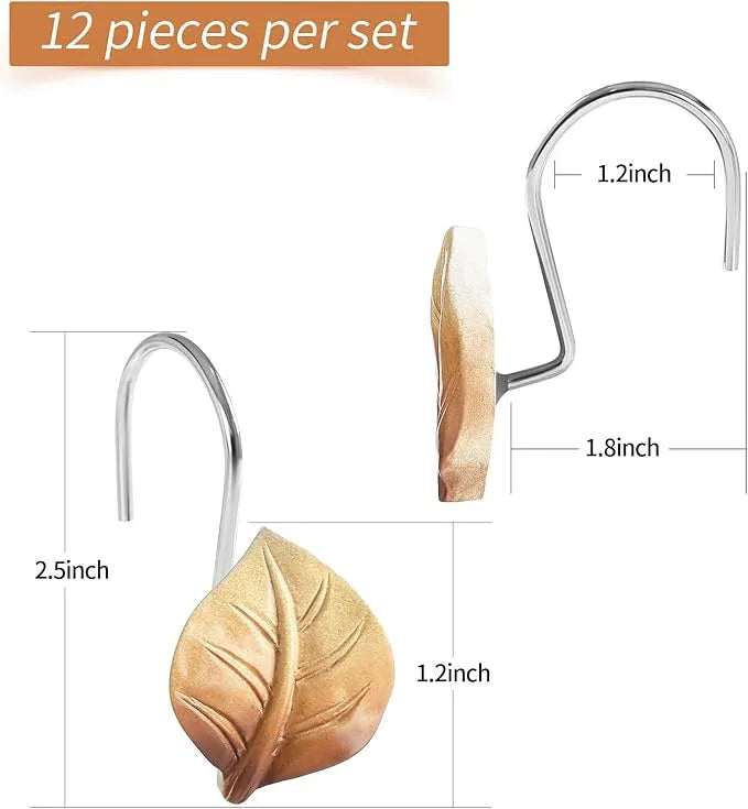 Gibelle 12PCS Leaves Shower Curtain Hooks, Brown Plant Leaf Decorative Shower Curtain Hooks Metal Rustproof Cute Eucalyptus Shower Curtain Rings Bathroom Decoration Accessories - ModernBath