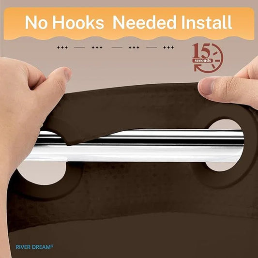 River Dream No Hooks Required Dotted Brown Shower Curtain with Snap in Liner - 71" W x 74" H,Hotel Grade,Spa Like Bath Curtain - ModernBath