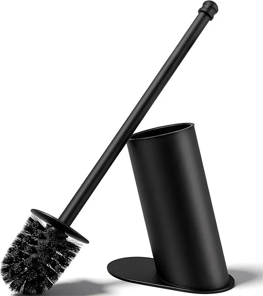 Toilet Brush and Holder Set, Stainless Steel Toilet Bowl Brush with 16.5" Long-Reach Handle, Tilted Canister with Concealed Brush Head & Anti-Splash Shield for Bathroom Cleaning, 1 Spare Head Included - ModernBath