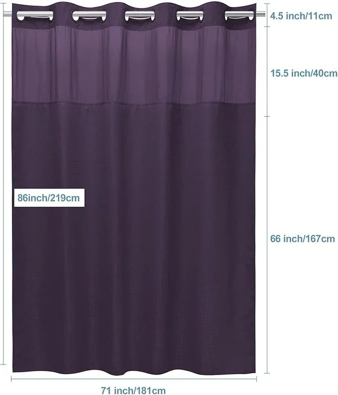 EUTXL Purple Long Hotel Style Shower Curtain with Snap in Liner - 230GSM Waffle Textured,Hotel Grade,Spa Like Bath Curtain,71W x 86H - ModernBath