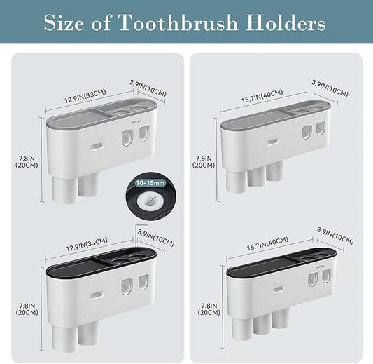 BHeadCat Toothbrush Holders Wall Mounted, Toothbrush Holder with Automatic Toothpaste Dispensers, 6 Brush Slots, 2 Magnetic Cups,1 Cosmetic Drawer Organizer and 1 Large Storage Tray
