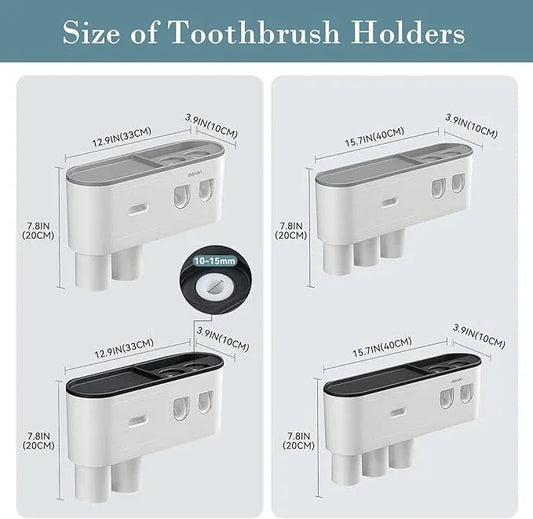 BHeadCat Toothbrush Holders Wall Mounted, Toothbrush Holder with Automatic Toothpaste Dispensers, 6 Brush Slots, 2 Magnetic Cups,1 Cosmetic Drawer Organizer and 1 Large Storage Tray - ModernBath