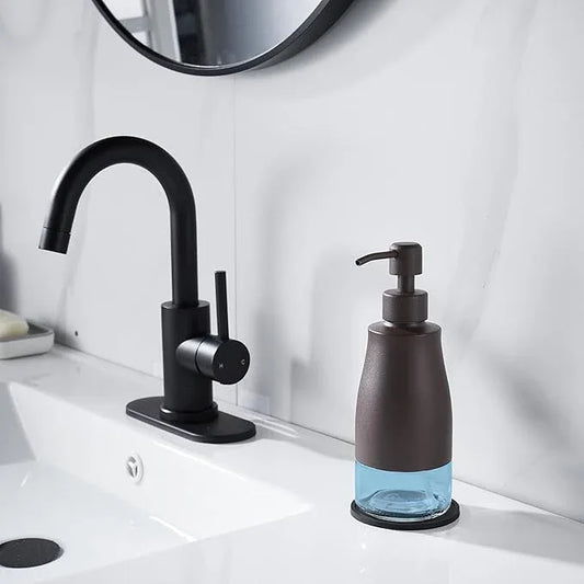 Gaussra Bronze Soap Dispenser with Coaster and Stickers, Stainless Steel and Glass Bottle Hand Pump Dispenser, Refillable Liquid Hand Soap Dispenser for Bathroom & Kitchen (11OZ / 320ML) - ModernBath