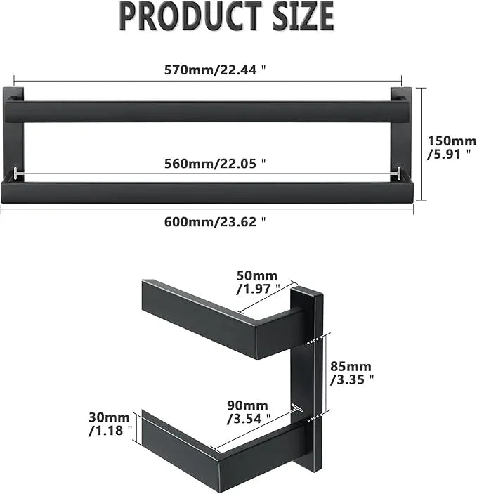 Alise Double Towel Bars for Bathroom Wall Mount,Double Towel Racks for Bathroom Towel Holder Black,SUS304 Stainless Steel Towel Rail Towel Hanger for Bathroom 23.6 Inch,Matte Black - ModernBath