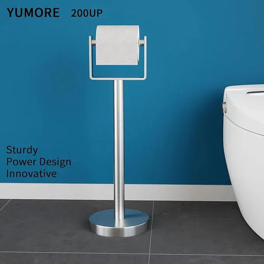 YUMORE Toilet Paper Holder Free Standing, Stainless Steel Toilet Paper Stand, Weighted Base Floor Tissue Roll Holder for Bathroom, Brushed Nickel 200UP - ModernBath