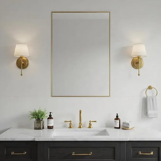 Bonverre 24x36 Inch Brass Bathroom Mirror for Wall, Aluminum Frame Rectangle Rectangular Vanity Mirror, Modern Large for Bedroom, Living Room, Horizontal or Vertical - ModernBath