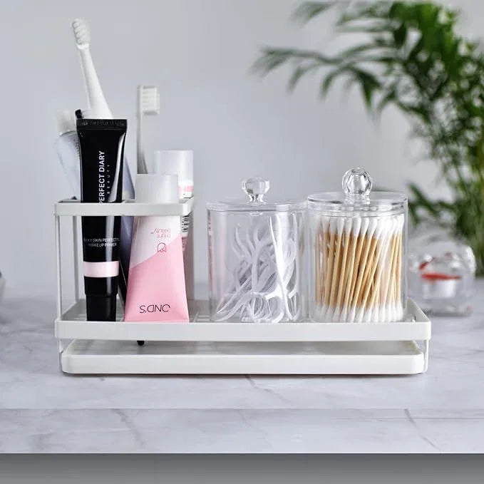 MYITYARD Toothbrush Holders for Bathrooms, 4 Slots Rustproof Metal Tooth Brushing Organizer with Drainage, Electric Tooth Brush Toothpaste Holder for Bathroom Countertop, White - ModernBath