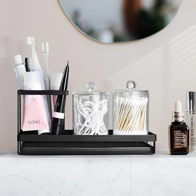 MYITYARD Toothbrush Holders for Bathrooms, 4 Slots Rustproof Metal Tooth Brushing Organizer with Drainage, Electric Tooth Brush Toothpaste Holder for Bathroom Countertop, Black - ModernBath