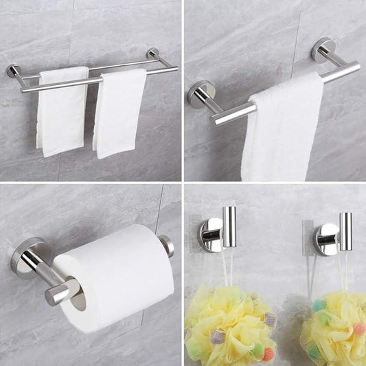 5-Pieces Set Bathroom Hardware Set Polished Stainless Steel Wall Mounted - Includes 24" Double Towel Bar, 12" Hand Towel Bar, Toilet Paper Holder, 2X Robe Towel Hooks, Bathroom Accessories Kit - ModernBath