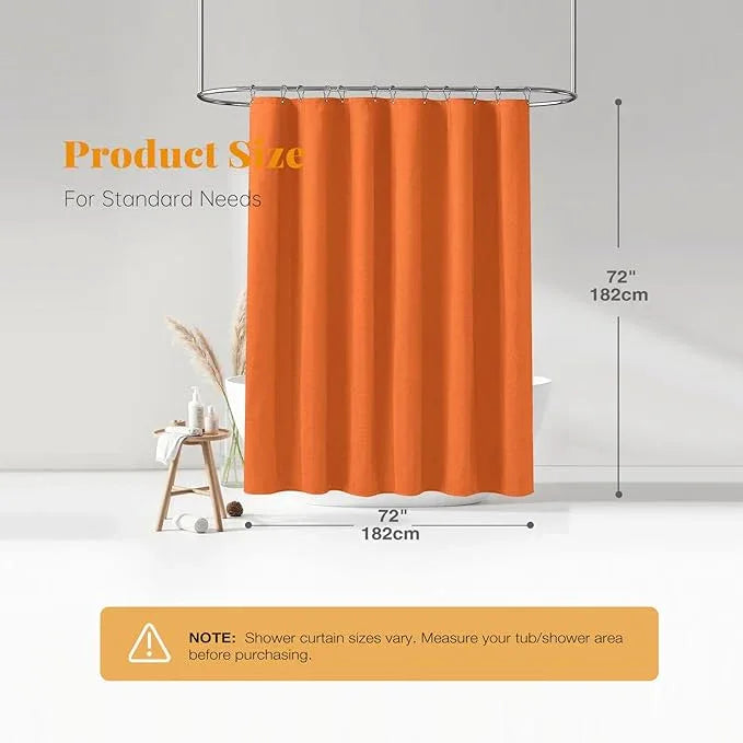 BTTN Orange Shower Curtain - Linen Textured Heavy Duty Waterproof Cloth Shower Curtain Set with 12 Plastic Hooks, Hotel Spa Luxury Simple Decorative Thick Fabric Shower Curtains for Bathroom - 72x72 - ModernBath