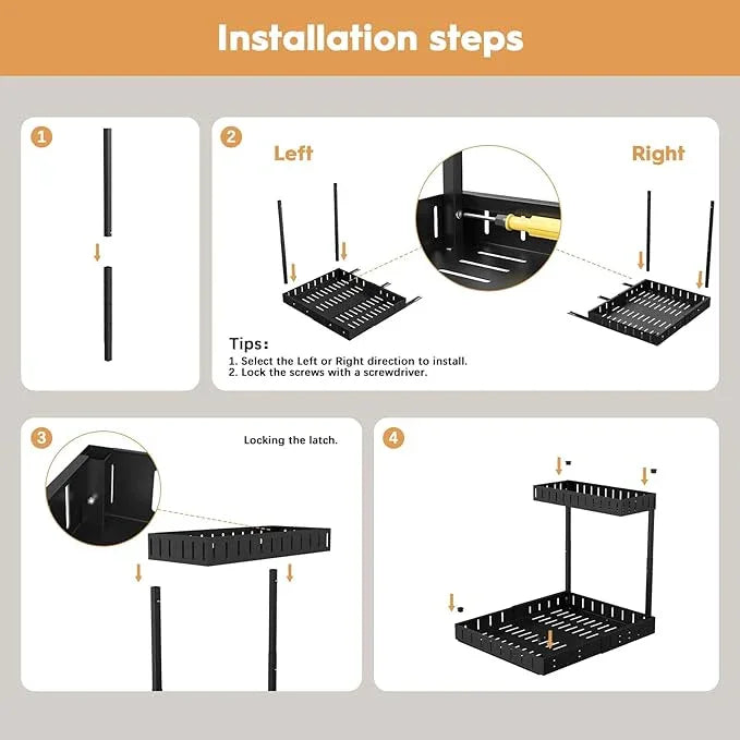 REALINN Under Sink Organizer, 2 Tier Expandable Under Cabinet Organizer, Heights Adjustable Pull Out Storage for Kitchen Bathroom Laundry, Black, 2 Pack - ModernBath