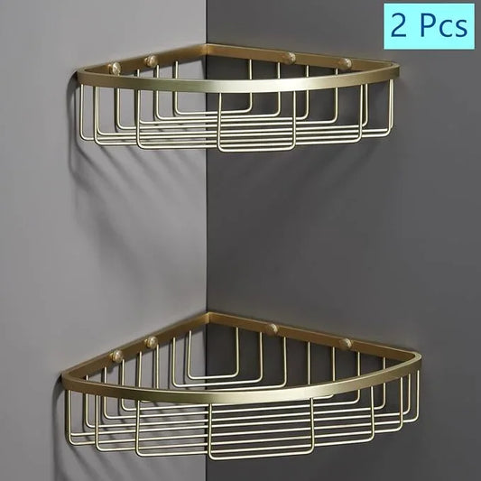 Segistan Corner Shower Caddy Organizer, SUS304 Stainless Steel Heavy Duty Rust-Proof Shelf Shampoo Holder, Wall Mounted Storage Rack for Bathroom Kitchen, 2 Packs Brushed Gold - ModernBath