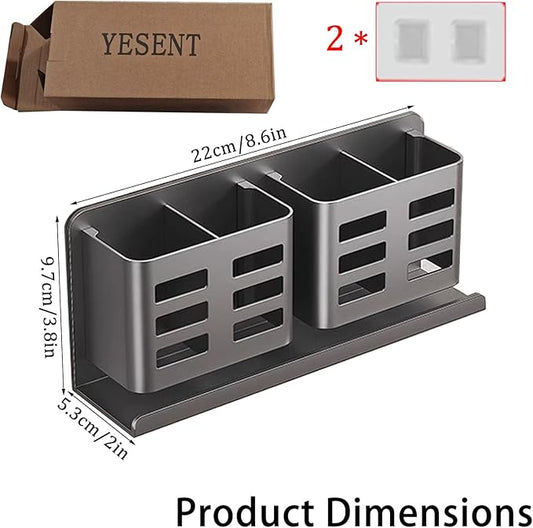 YESENT Aluminum Toothbrush Holder Self-Adhesive Hanging Bracket Shower Toothbrush Razor Holder Suitable for Toothbrush, Toothpaste, Razor and Comb etc Bathroom Storage