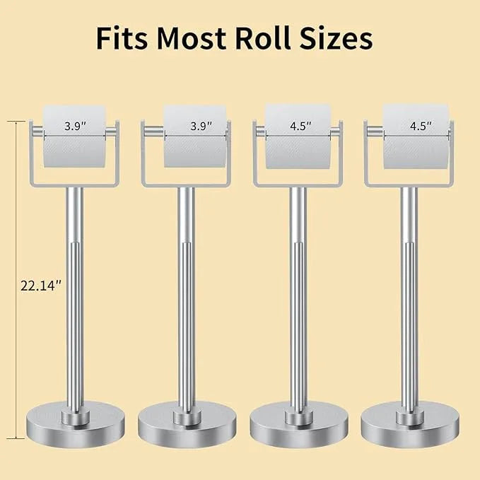 YUMORE Toilet Paper Holder Stand with Storage, Bathroom Weighted Base Floor Toilet Paper Roll Holder Free Standing for 3 Rolls, Brushed Nickel - ModernBath