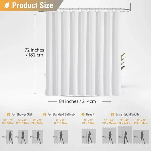 BTTN Fabric Shower Curtain, Linen Textured Heavy Duty Polyester Cloth Shower Curtain Set with Plastic Hooks, White, 84" W x 72" L (Pack of 1) - ModernBath