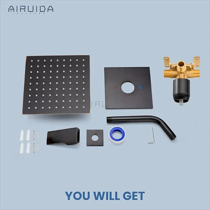 Airuida Shower Faucet Set Bathroom Rain Shower System SUS304 Stainless Steel Single Handle With Male Threads Rough-in Valve Shower Trim Kit 8 Inch Wall Mount Shower Head Oil Rubbed Bronze - ModernBath