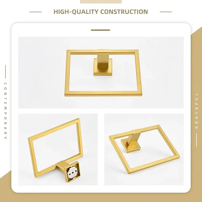 Angle Simple Hand Towel Holder Deep Brassy Gold, SUS 304 Stainless Steel Square Towel Ring for Bathroom Wall, 7.09 Inches - ModernBath