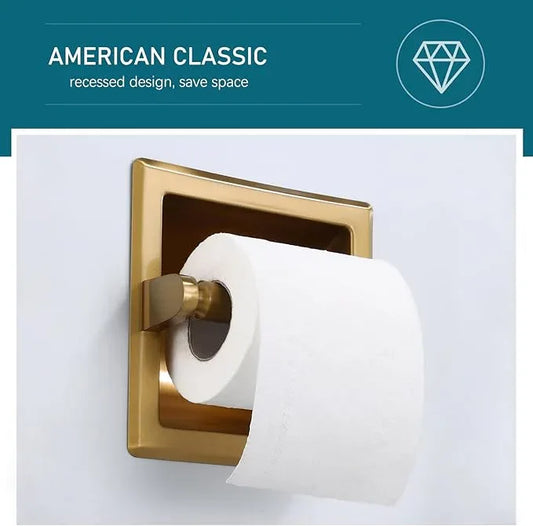 Recessed Toilet Paper Holder,Stainless Steel in Wall Toilet Paper Roll Holder for Bathroom with Mounting Bracket,Commercial Toilet Tissue Dispensers Wall Mount,Dark Gold - ModernBath