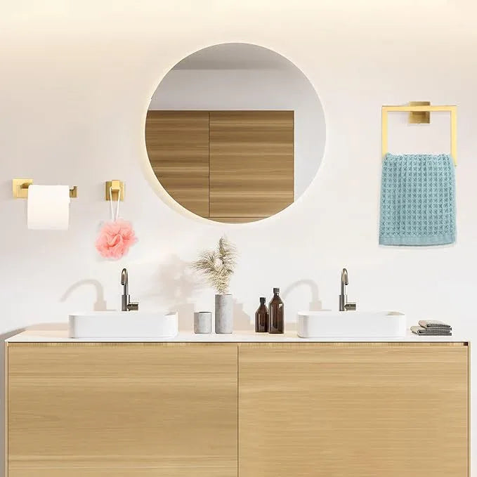 Gisafai 15 Pcs Gold Bathroom Hardware Accessories Set 23.6 Inch Bath Towel Bar Kit Stainless Steel Bathroom Hardware Set Towel Racks Ring Robe Hooks Paper Holder for Wall Mounted - ModernBath