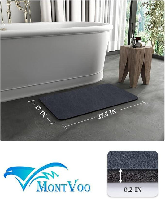 MontVoo -Bath Mat Rug-Rubber Backing Non Slip Quick Dry Absorbent Thin Bathroom Rugs Fit Under Door-Faux Suede Surface Bathroom Floor Mats-Shower Rug for in Front of Bathtub Shower Navy 17"x27.5" - ModernBath