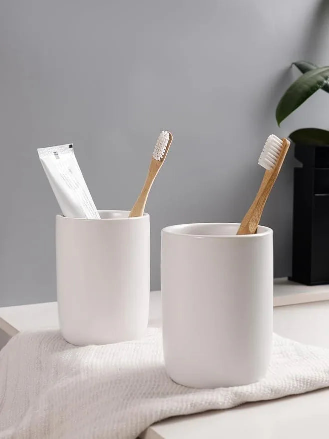 Bosilunlife Soap Dispenser and Toothbrush Holder Set - 11Oz Foam Soap Dispenser Pump Ceramic Bathroom Counter Soap Toothbrush Holder Set White Bathroom Accessories Set - ModernBath
