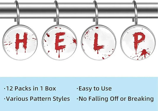Halloween Help Me Scary Bloody Handprints Footprints Shower Curtain Hooks Set of 12 Rustproof Metal Shower Hooks for Curtains Rods Shower Curtain Rings for Bathroom Living Room Bedroom Decor - ModernBath