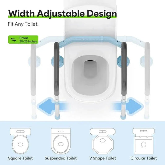 Delog Toilet Safety Rails 300 lb - Adjustable Toilet Safety Frame & Rails, Toilet Safety Rail for Elderly Adults, Toilet Handles for Seniors, Toilet Bars for Elderly & Handicap (Blue) - ModernBath