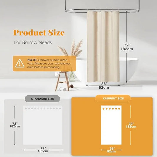 BTTN Stall Fabric Shower Curtain, 36 Inch Linen Textured Heavy Duty Small Cloth Shower Curtain Set with 6 Plastic Hooks, Narrow Hotel Luxury Weighted Shower Curtains for Bathroom(36"x72", Beige/Cream) - ModernBath