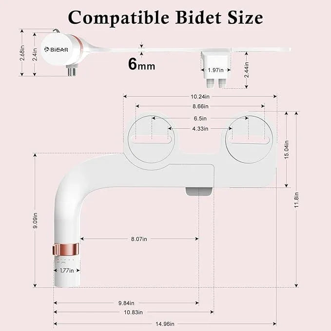 Bidet Attachment For Toilet, Ultra-Slim Dual Nozzle Bidet Toilet Seat, Non-Electric Bidets for Toilets, Adjustable Water Pressure, Feminine/Rear Wash for Women Men (Rose Gold) - ModernBath