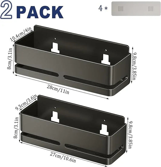 Shower Shelf, 2-Pack, Heavy-Duty Bathroom Storage Shelf, Large Capacity No-Drill Bathroom Organizer, Gray Metal Storage Basket, Adhesive Installation - ModernBath