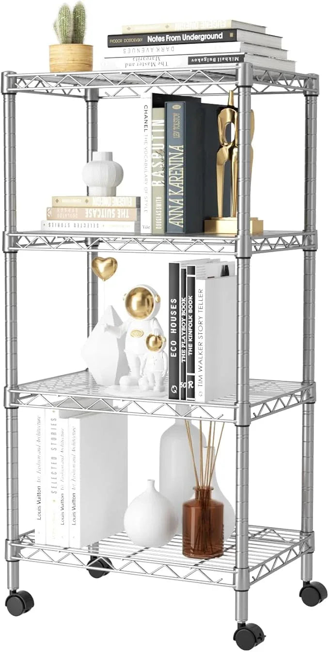 SINGAYE 4 Small Shelves Storage Shelf Wire Shelving Unit Metal Shelf Adjustable Organizers Storage Shelving with Wheels for Bathroom Laundry Room Kitchen Pantry - ModernBath