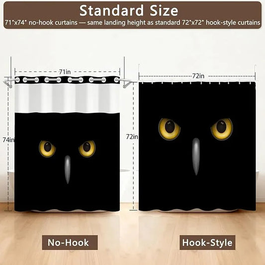 No Hook Black Shower Curtain, Animal Style Cool Owl Shower Curtain with Liner, Warerproof Fabric Cloth Shower Curtains with Sheer Top Window, Rustic Minimalist Mysterious Owl Pattern, 71x74 Inches - ModernBath