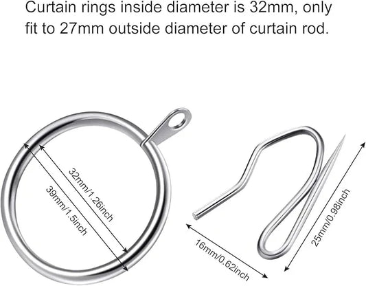 Hotop 30 Pcs Metal Drapery Curtain Rings 0.98/1.26/1.65 inch Interior Diameter and 30 Pcs Hanging Curtain Drapery Pin Hooks for Window Door Shower(Silver,32 mm) - ModernBath