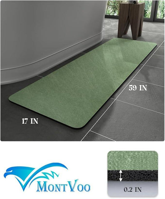 MontVoo -Bath Mat Rug-Rubber Backing Non Slip Quick Dry Absorbent Thin Bathroom Rugs Fit Under Door-Faux Suede Surface Bathroom Floor Mats-Shower Rug for in Front of Bathtub Shower Sage Green 17"x59" - ModernBath