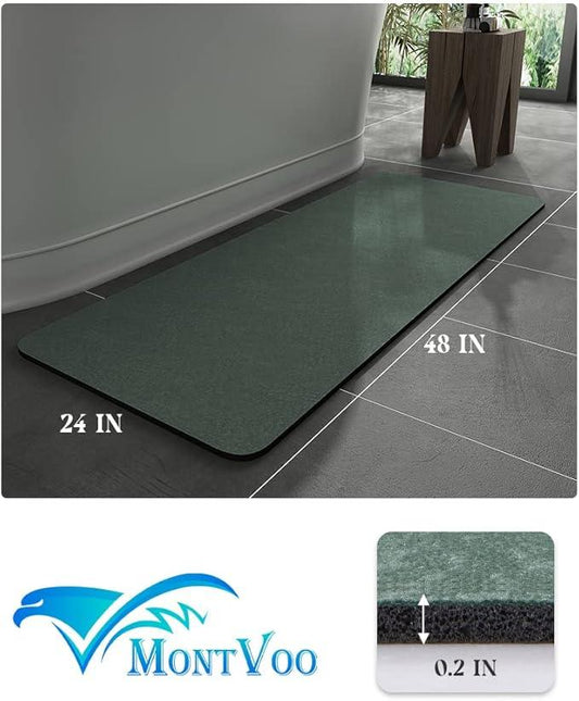 MontVoo -Bath Mat Rug-Rubber Backing Non Slip Quick Dry Absorbent Thin Bathroom Rugs Fit Under Door-Faux Suede Surface Bathroom Floor Mats-Shower Rug for in Front of Bathtub Shower Green 24"x48" - ModernBath