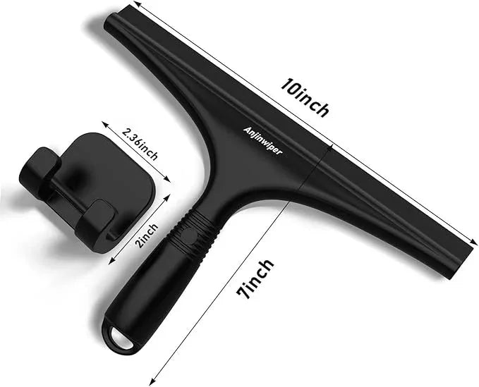 Anjinwiper All-Purpose Shower Squeegee for Glass Doors with Hook, Silicone Squeegee for Shower Glass, Shower Doors, Windows, Bathroom, Mirrors and Tiles(10 inch, Black) - ModernBath