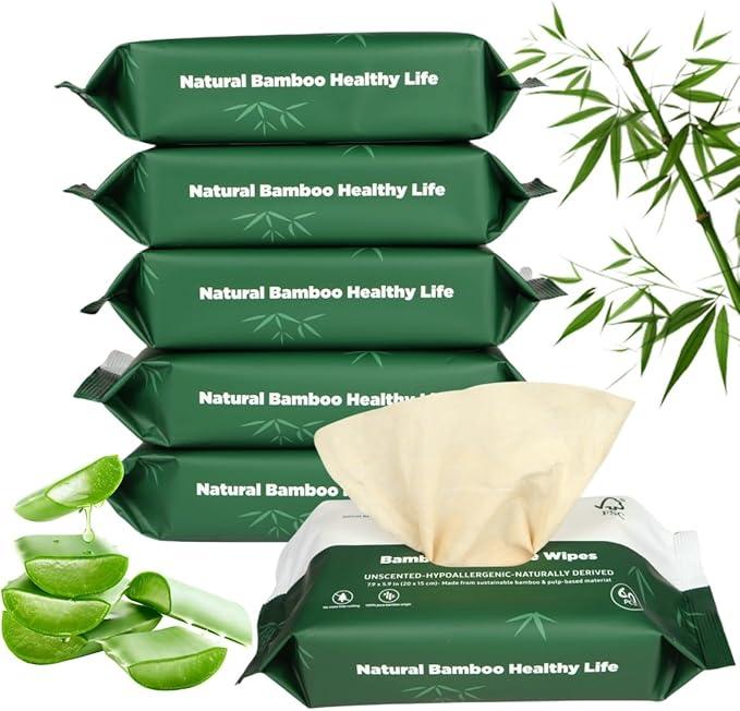 QingYa Bamboo Flushable Wipes,Septic Safe,Soft, Soothing Botanicals & Aloe, Unscented,Eco Friendly, Natural Brown Bamboo-Pulp Based Flusable Wipes for Women/kids/Adults 360Count (6 Packs of 60) - ModernBath
