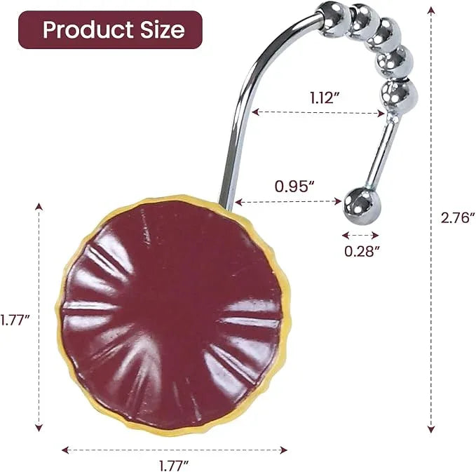 BESTRIPES Shower Curtain Hooks Rings, Decorative Rust Proof Stainless Steel Glide Rollers Shower Hooks Rings for Bathroom Shower Rods Curtains, Set of 12, Burgundy - ModernBath