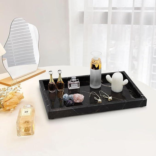 MULWR Brown Marble Tray,Pure Natural Vanity Tray,Marble Tray for Kitchen Counter Non-Ceramic/Non-Resin,Stone Trays 12 x 8 inch - ModernBath