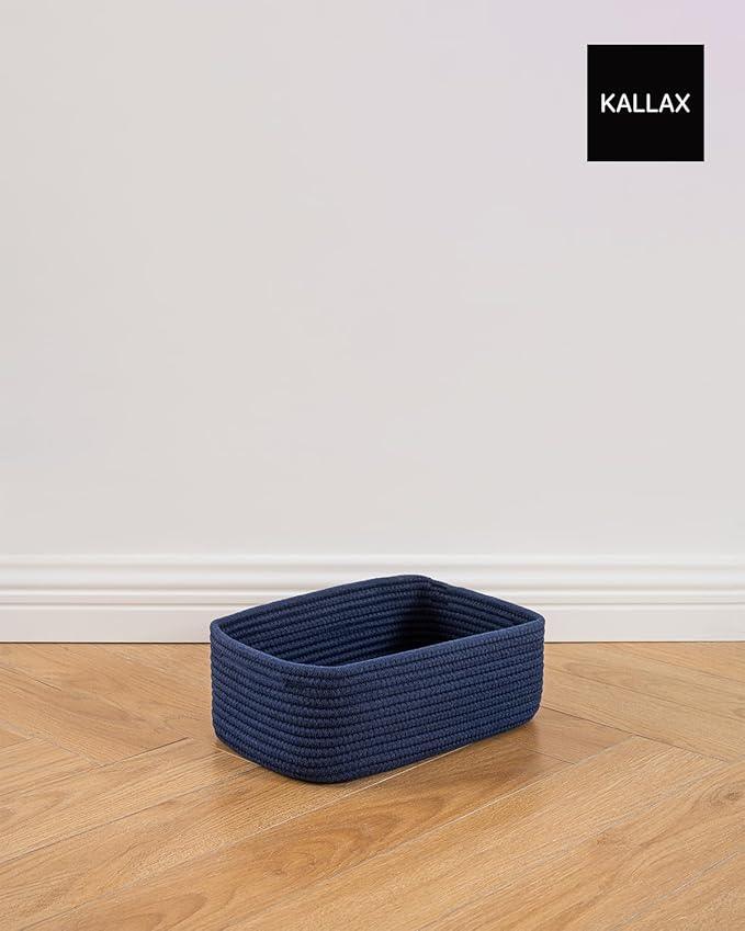 Small Woven Basket, 12 x 8 x 4.5 Inches, Storage Basket for Organizing, Cute Small Rope Shelf Closet Cube Storage Bins Baskets for Shelves, Dog Toy Gift Baskets Empty, 3 Packs, Navy Blue - ModernBath