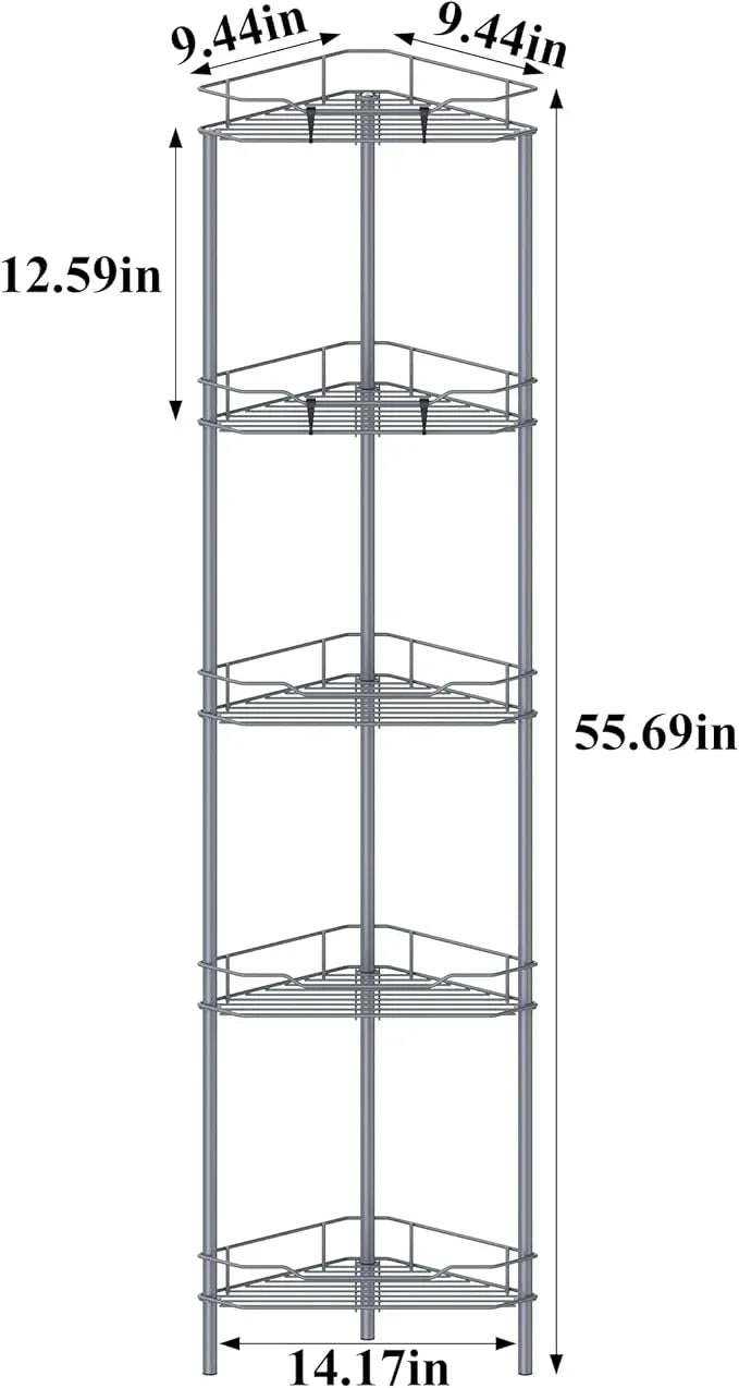 5 Tier Floor Standing Corner Shower Caddy Organizer Shelf with Hooks, Bathroom Shelves Stand Rack, Dark Gray - ModernBath