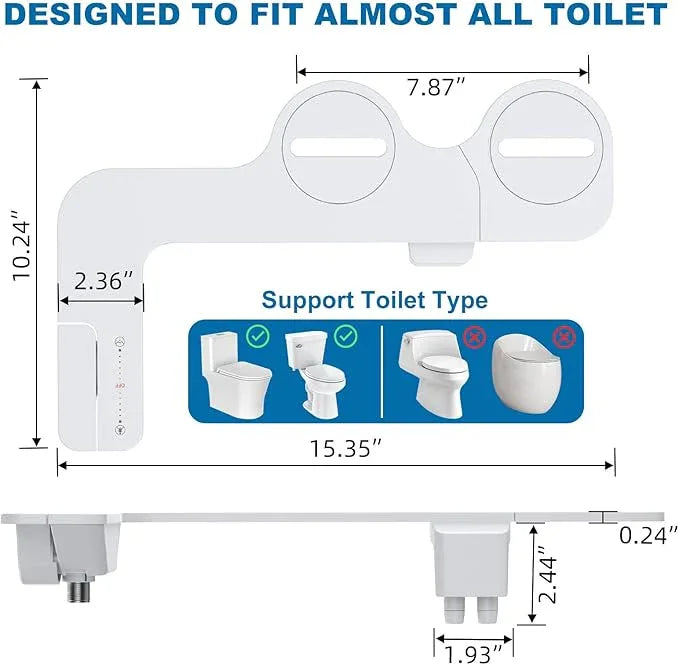 Bidet Attachment for Toilet, Non-Electric Bidet Self-Cleaning Dual Nozzle (Feminine/Rear Wash), Cold Water Bidets Sprayer for Existing Toilets Cover with Adjustable Pressure, Easy to Install, White - ModernBath