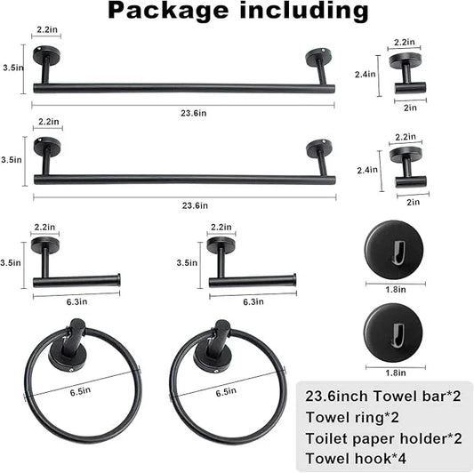 8 Pieces Bathroom Towel Rack Set, Includes 2PCS 23.6 inch Towel bar, 2PCS Towel Hook, 2 PCS Towel Ring, 2PCS Toilet Paper Holder-Matte Black Bathroom Accessories Sets - ModernBath