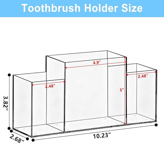 Acrylic Toothbrush Holder for Bathroom Counter, Clear Multi-Functional Toothbrush Organizer with Compartments for Electric Toothbrush, Toothpaste