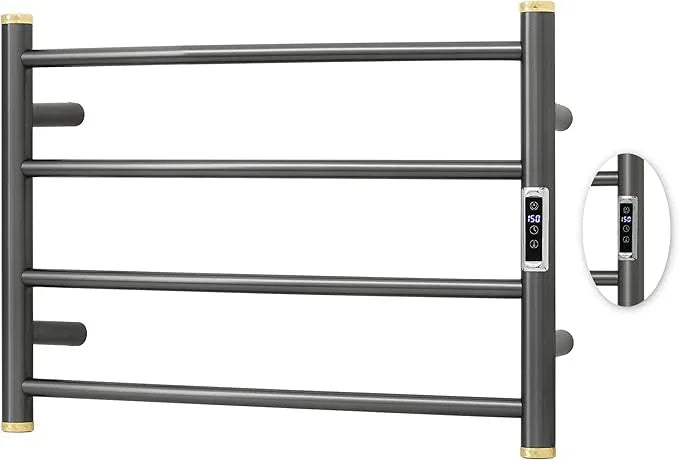 Electric Towel Warmer Rack,Heating Towel Warmer,Timer & Temperature Control,Wall-Mounted Plug-in for Bathroom, Gunmetal Grey,Stainless Steel,4-Bar(16.54x23.62x5.51in) - ModernBath