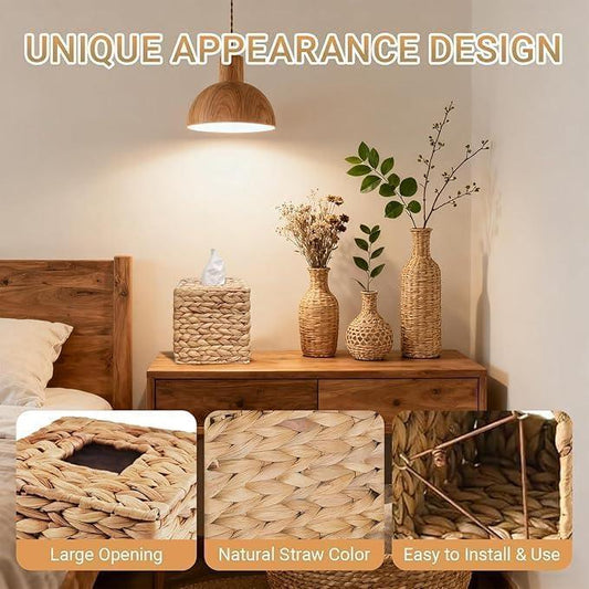 2 Pack Square Rattan Tissue Box Cover, Water Hyacinth Tissue Box Holder, Natural Hand Woven Wicker Tissue Holder for Bathroom, Kitchen, Living Room, Bedroom, Boho Decorative - ModernBath